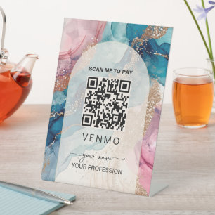 Blush Pink gold venmo Payment Qr code Pedestal Sign