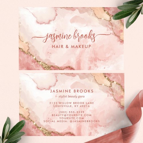 Blush Pink Gold Watercolor Business Card