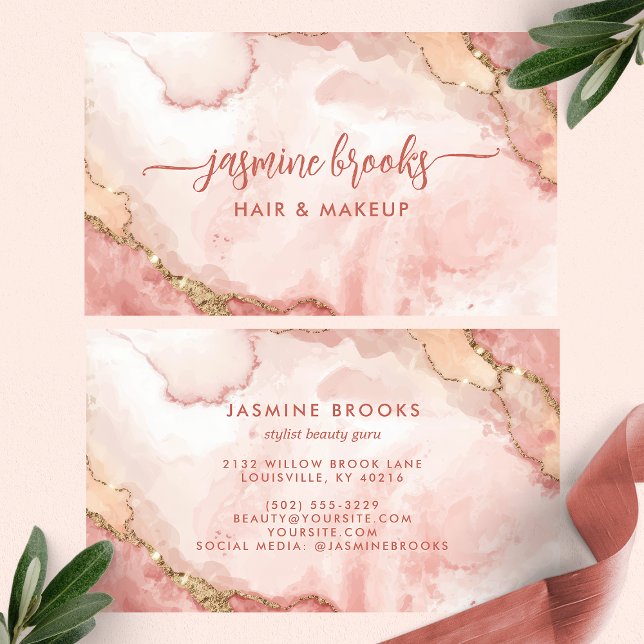 Blush Pink Gold Watercolor  Business Card (Creator Uploaded)