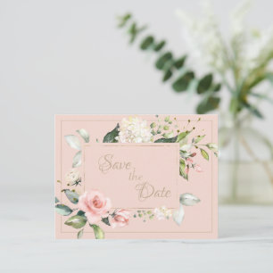 Blush Pink Gold Watercolor Floral Wedding Postcard
