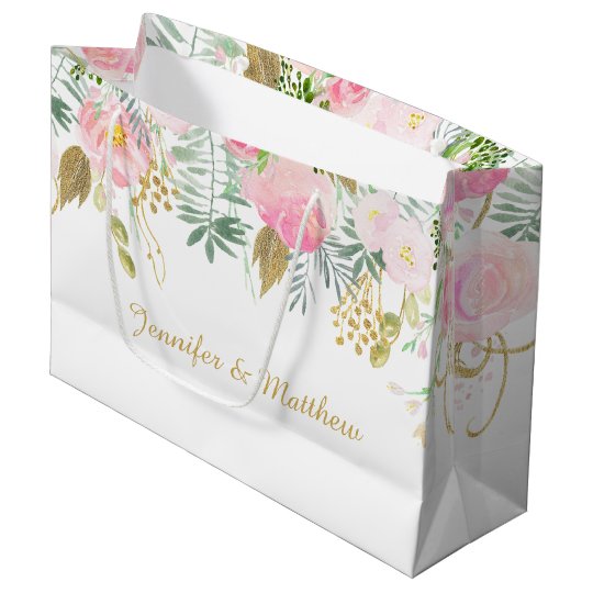 Blush Pink Gold Watercolor Flowers Large Gift Bags Zazzle Blush Pink Gold Watercolor Flowers Large Gift Bags