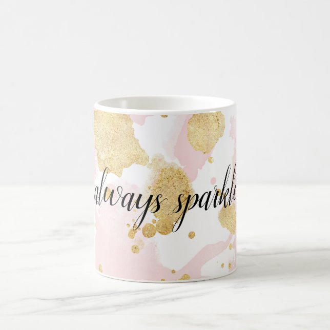 Blush Pink Gold Watercolor Glitzy Sparkle Coffee Mug (Center)