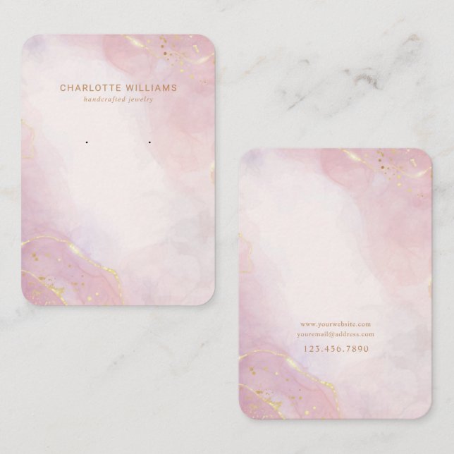 Blush Pink Gold Watercolor Jewelry Card (Front/Back)