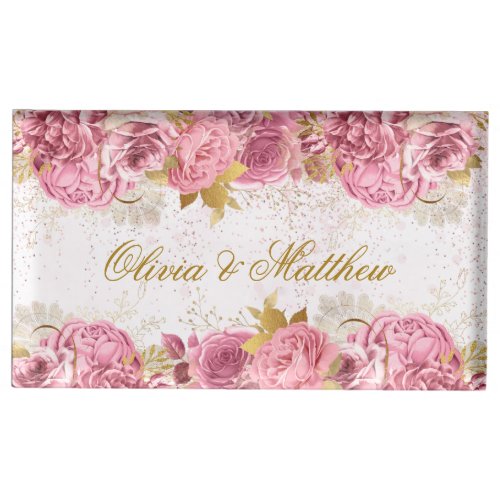 Blush Pink Gold Watercolor Peony Wedding  Place Card Holder