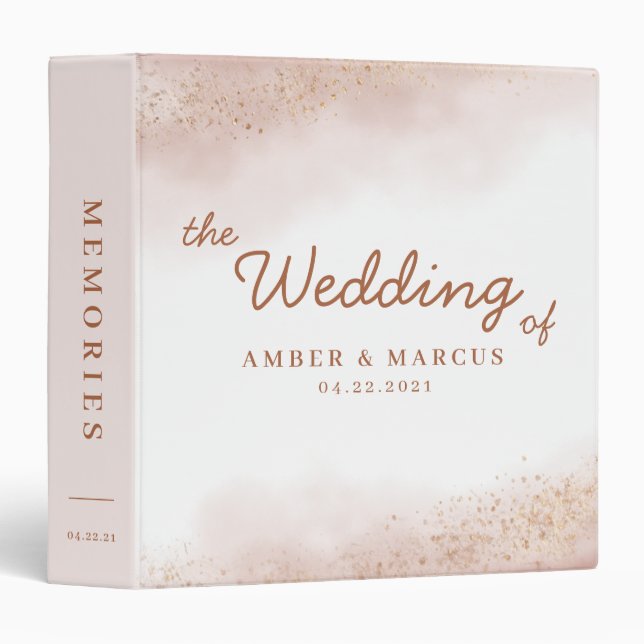 Blush Pink Gold Wedding Photo Album 3 Ring Binder (Front/Spine)