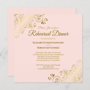 Blush Pink & Gold Wedding Rehearsal Dinner Square Invitation