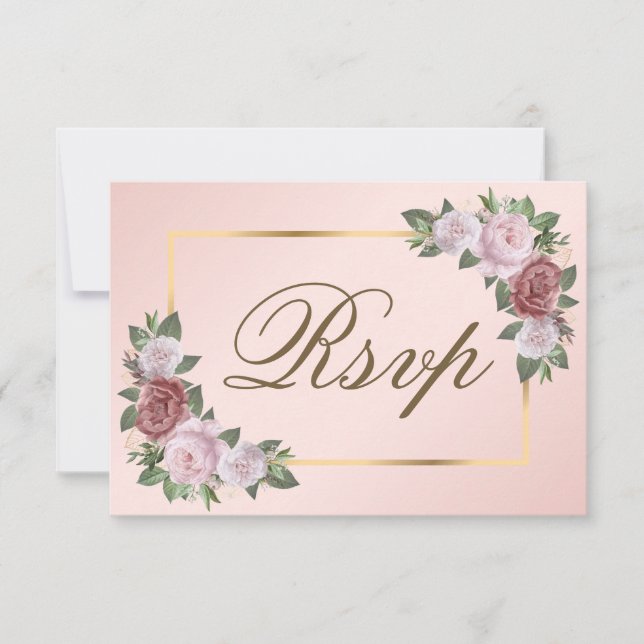 Blush Pink Gold Wedding RSVP Card Meal Choice (Front)
