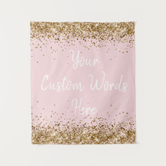 Blush Pink Gold & White Birthday Party Photo Booth Tapestry (Front)