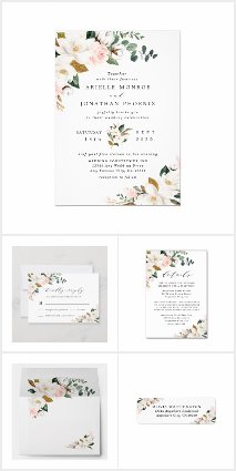 Blush Pink Gold White Floral Wedding Invitations