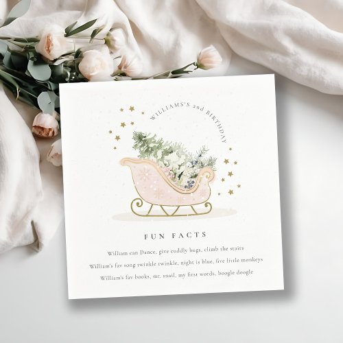 Blush Pink Gold Winter Sleigh Fun Facts Birthday Napkins