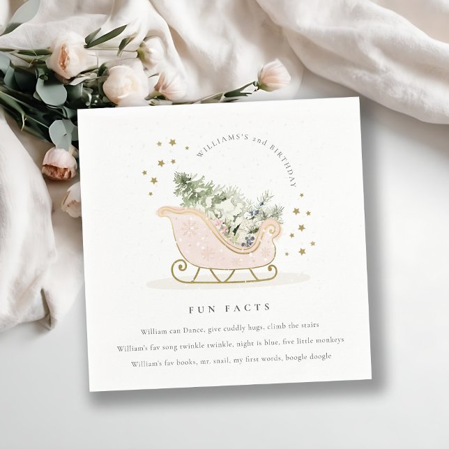 Blush Pink Gold Winter Sleigh Fun Facts Birthday Napkins (Creator Uploaded)