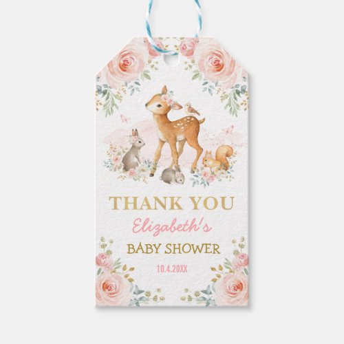 Blush Pink Gold Woodland Animals Baby Shower Gift Tags