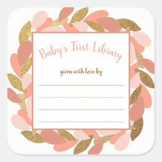 Blush Pink Gold Wreath girl baby shower book Square Sticker