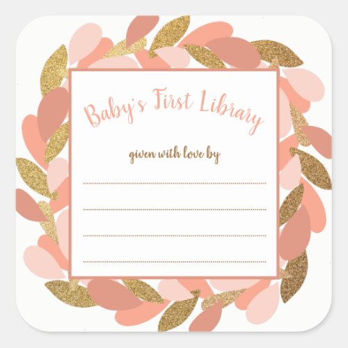 Blush Pink Gold Wreath girl baby shower book Square Sticker