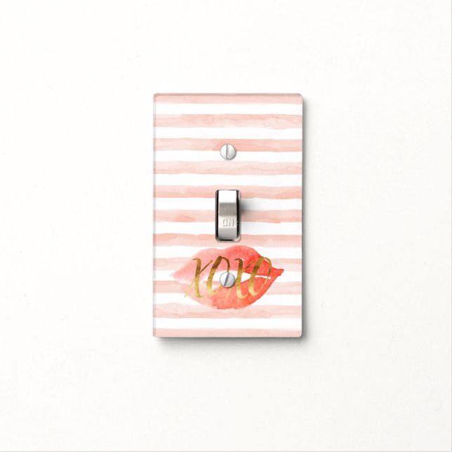 Blush-Pink Gold XOXO Watercolor Kiss Light Switch Cover (In Situ)