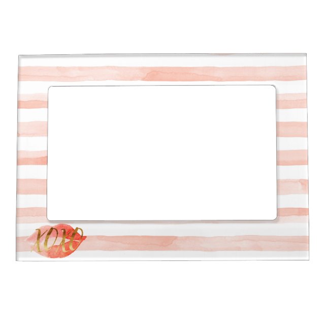 Blush-Pink Gold XOXO Watercolor Kiss Magnetic Frame (Front)