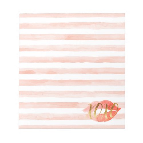 Blush Pink Gold XOXO Watercolor Kiss Notepad