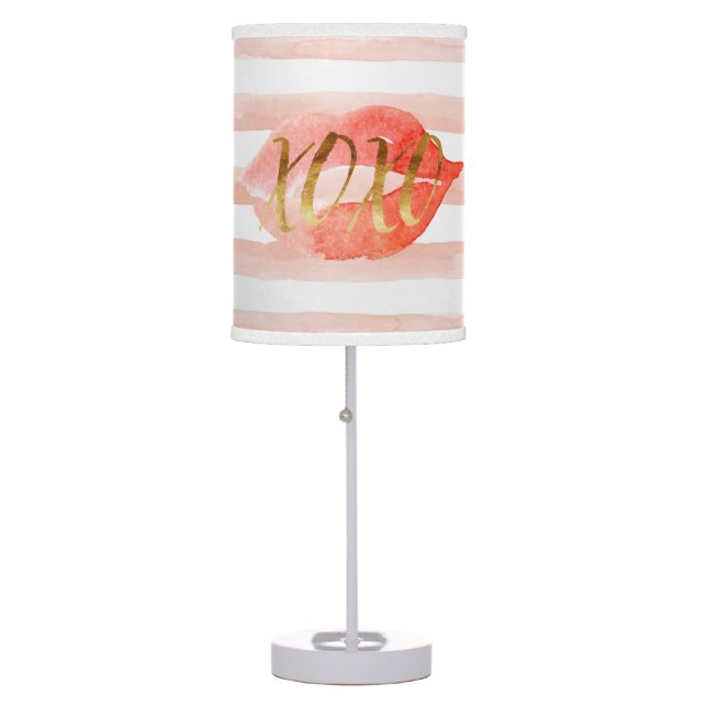 Blush-Pink Gold XOXO Watercolor Kiss Table Lamp (Front)