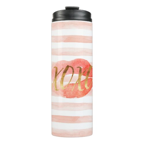 Blush Pink Gold XOXO Watercolor Kiss Thermal Tumbler