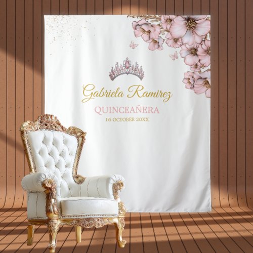 Blush Pink Golden Floral Quinceañera Backdrop