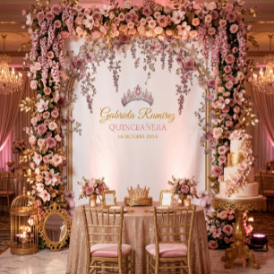 Blush Pink Golden Floral Quinceañera Backdrop