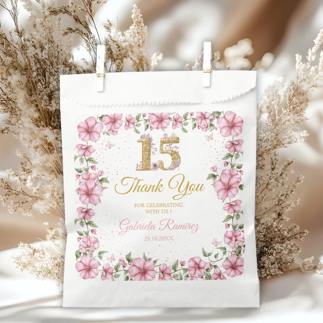 Blush Pink Golden Mis Quince Quinceañera  Favor Bag (Creator Uploaded)