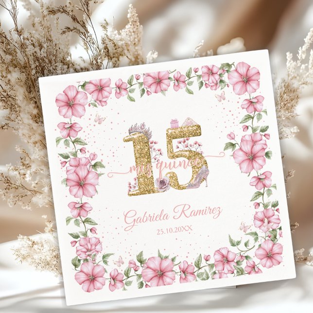 Blush Pink Golden Mis Quince Quinceañera  Napkins (Creator Uploaded)
