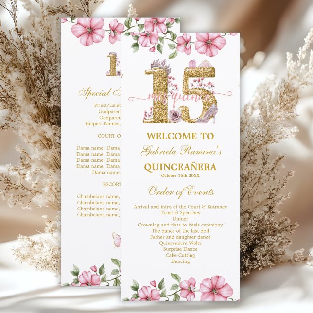 Blush Pink Golden Mis Quince Quiñceanera Program (Creator Uploaded)