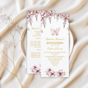 Blush Pink Golden Tiara Butterfly Quinceañera 