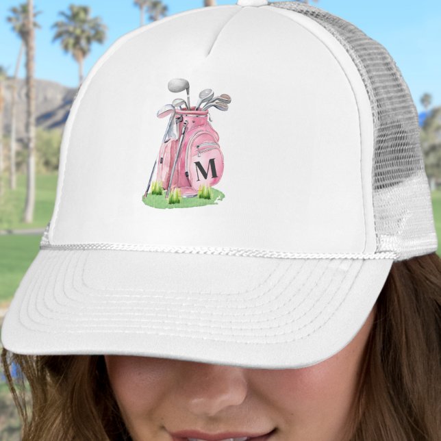 Blush Pink Golf Initial Monogram Trucker Hat (Blush Pink Golf Initial Monogram Trucker Hat)