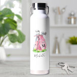 Blush Pink Golf Monogram Water Bottle<br><div class="desc">This cute monogram water bottle features a stylish blush pink watercolor golf bag filled with clubs, surrounded by a touch of green grass. The design cleverly incorporates a simple serif font initial monogram on the bag, seamlessly blending into the design. Below the monogram, the full name is elegantly displayed in...</div>