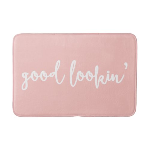 Blush Pink Good Lookin Calligraphy Script Bathroom Mat