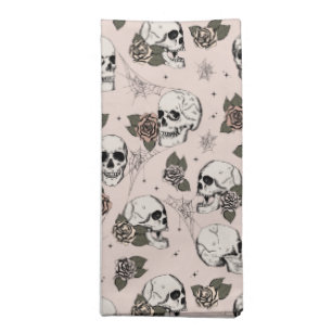 Blush Pink Gothic Skulls and Roses Halloween Cloth Napkin