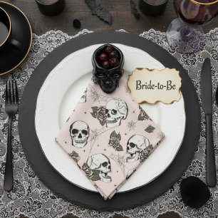 Blush Pink Gothic Skulls and Roses Halloween Cloth Napkin