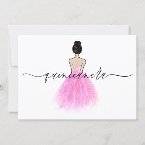 Blush Pink Gown Dress Script Quinceanera Party Invitation