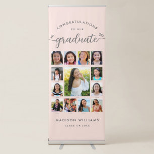 Blush Pink Grad K–12 Script Hearts Photo Collage Retractable Banner