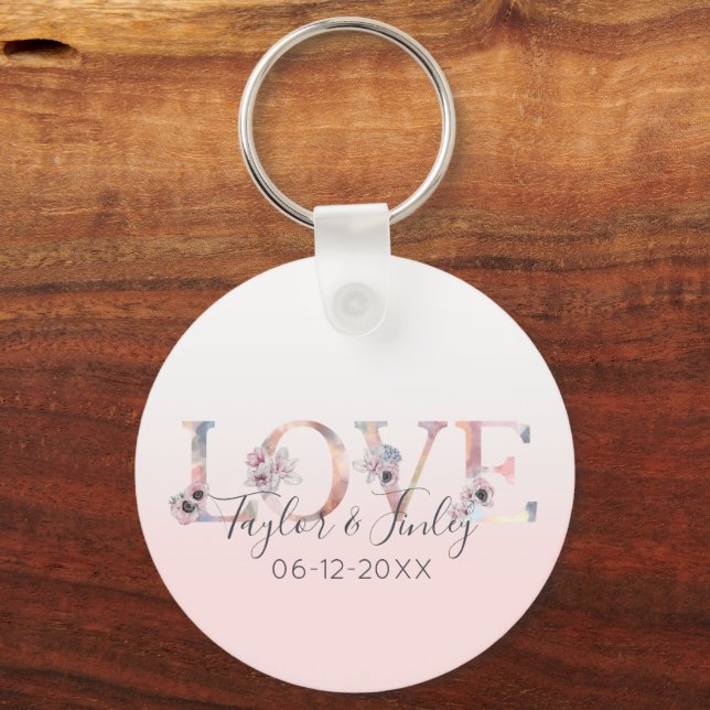 Blush Pink Gradient Love Girly Bridal Shower Keychain (Front)