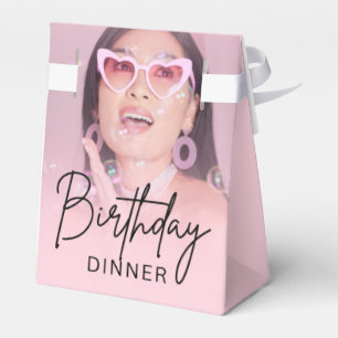Blush Pink Gradient Photo Birthday Dinner Favor Boxes
