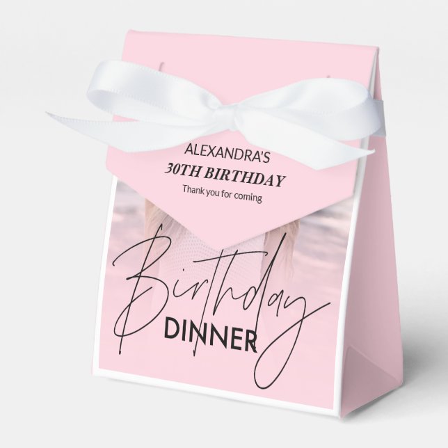 Blush Pink Gradient Photo Birthday Dinner Favor Boxes (Front Side)