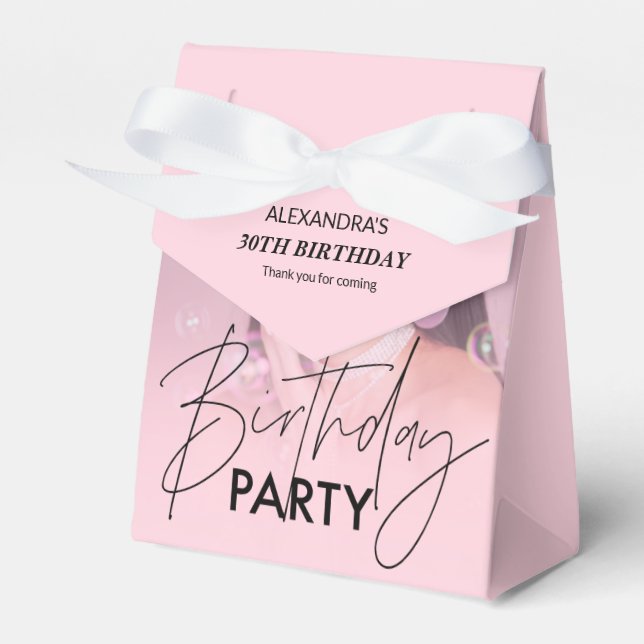 Blush Pink Gradient Photo Birthday Favor Boxes (Front Side)