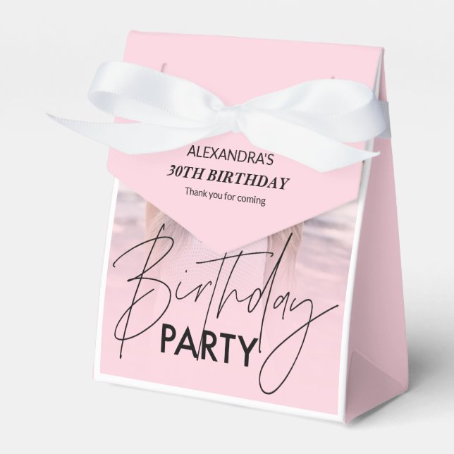Blush Pink Gradient Photo Birthday Favor Boxes (Front Side)