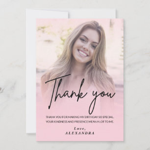 Blush Pink Gradient Photo Birthday Thank you card