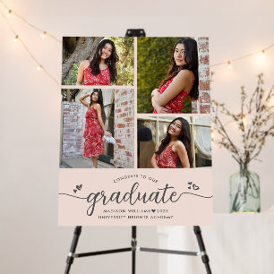 Blush Pink Graduation 4 Photo Gray Script Hearts Foam Board