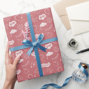 Blush Pink Graduation Hand Drawn Scribble Pattern Wrapping Paper