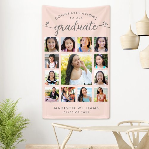 Blush Pink Graduation K12 Modern Photo Collage Banner