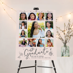 Blush Pink Graduation K–12 Photo Collage Doodles Foam Board