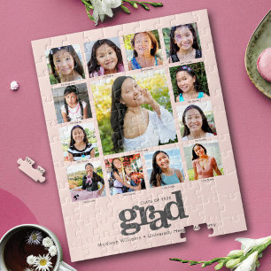 Blush Pink Graduation K–12 Photo Collage Modern Jigsaw Puzzle