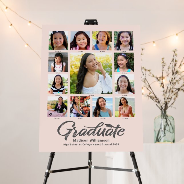 Blush Pink Graduation K–12 Photo Collage Script Foam Board (In Situ (Stand))