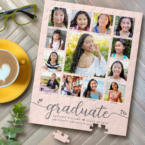 Blush Pink Graduation K12 Script Photo Collage Jigsaw Puzzle