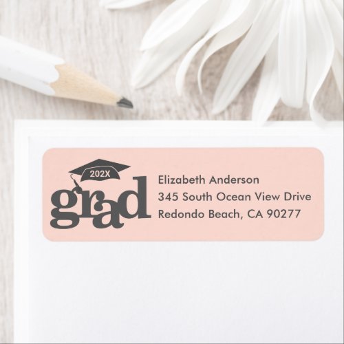 Blush Pink Graduation Modern Type Gray Cap Address Label